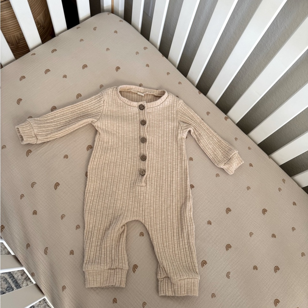 Beige Ribbed Kids One Piece